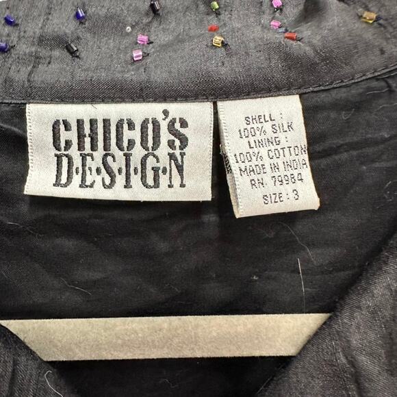 Chico's Design Size 3 (XL) 100% Silk Black Jacket Colorful Beads Lined ButtonUp - Picture 7 of 11